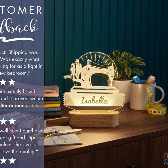 Sewing Machine Custom Name Light • Personalized LED Cloud Decor • Kids Gift - Picture 7 of 8